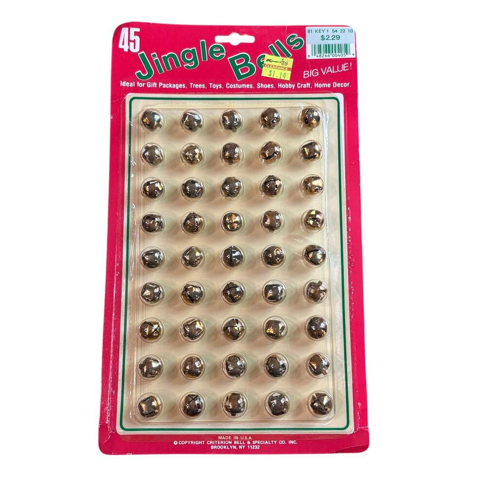 Vintage Christmas- Metal Jingle Bells-Mini Gold Tone- 1 Packs- 45 bells unopened